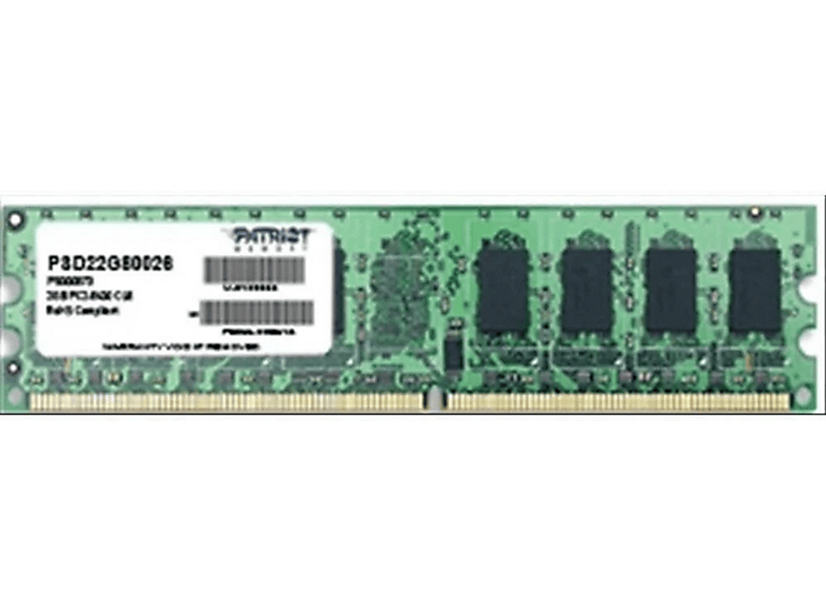 Un modulo RAM verde con il logo Patriot e chip neri.