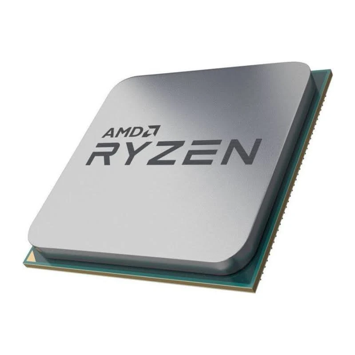 Procesor AMD Ryzen, srebrny kwadrat, tekst Ryzen.