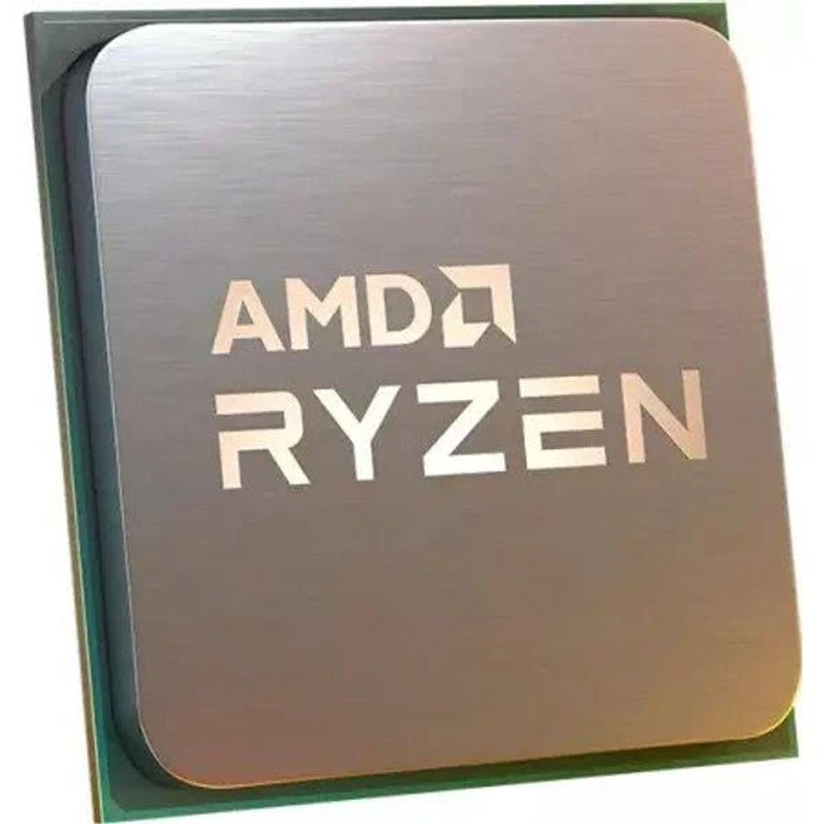 Srebrny procesor AMD Ryzen, kwadratowy z nadrukiem AMD Ryzen.
