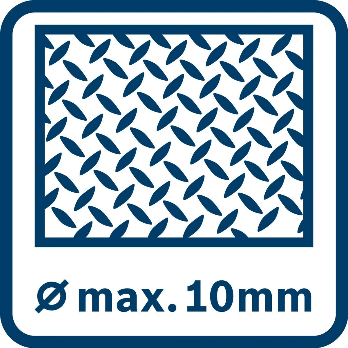 Un cartello quadrato blu con ovali diagonali e testo 'max. 10mm'.