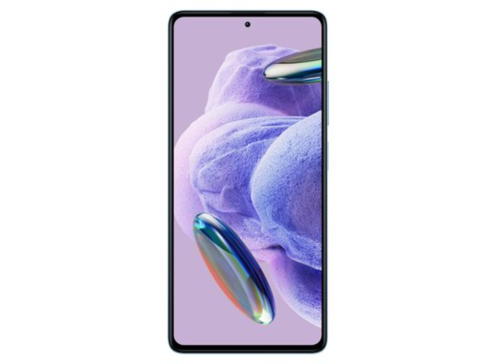 Smartphone mit Bildschirm, der ein 3D-Rendering zeigt. Zwei metallische Formen schweben über dem Telefon.