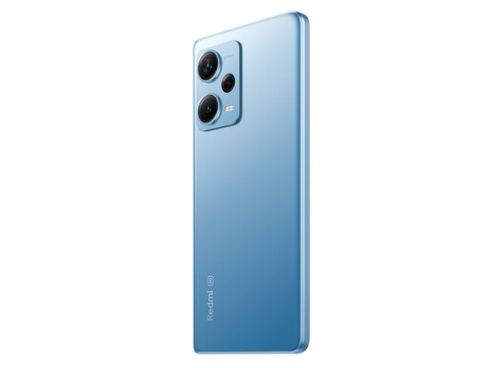 Hellblaues Telefon Seitenansicht. Zwei Kameralinsen sind sichtbar.
