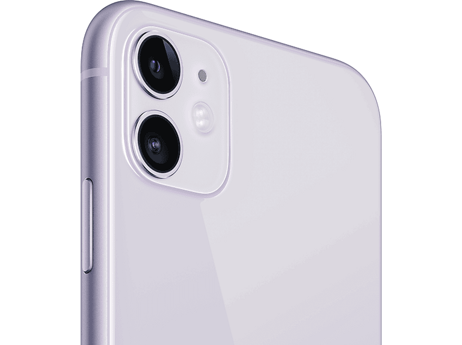 Zbliżenie aparatu iPhone 11. Dwa obiektywy w kwadracie z lampą błyskową.