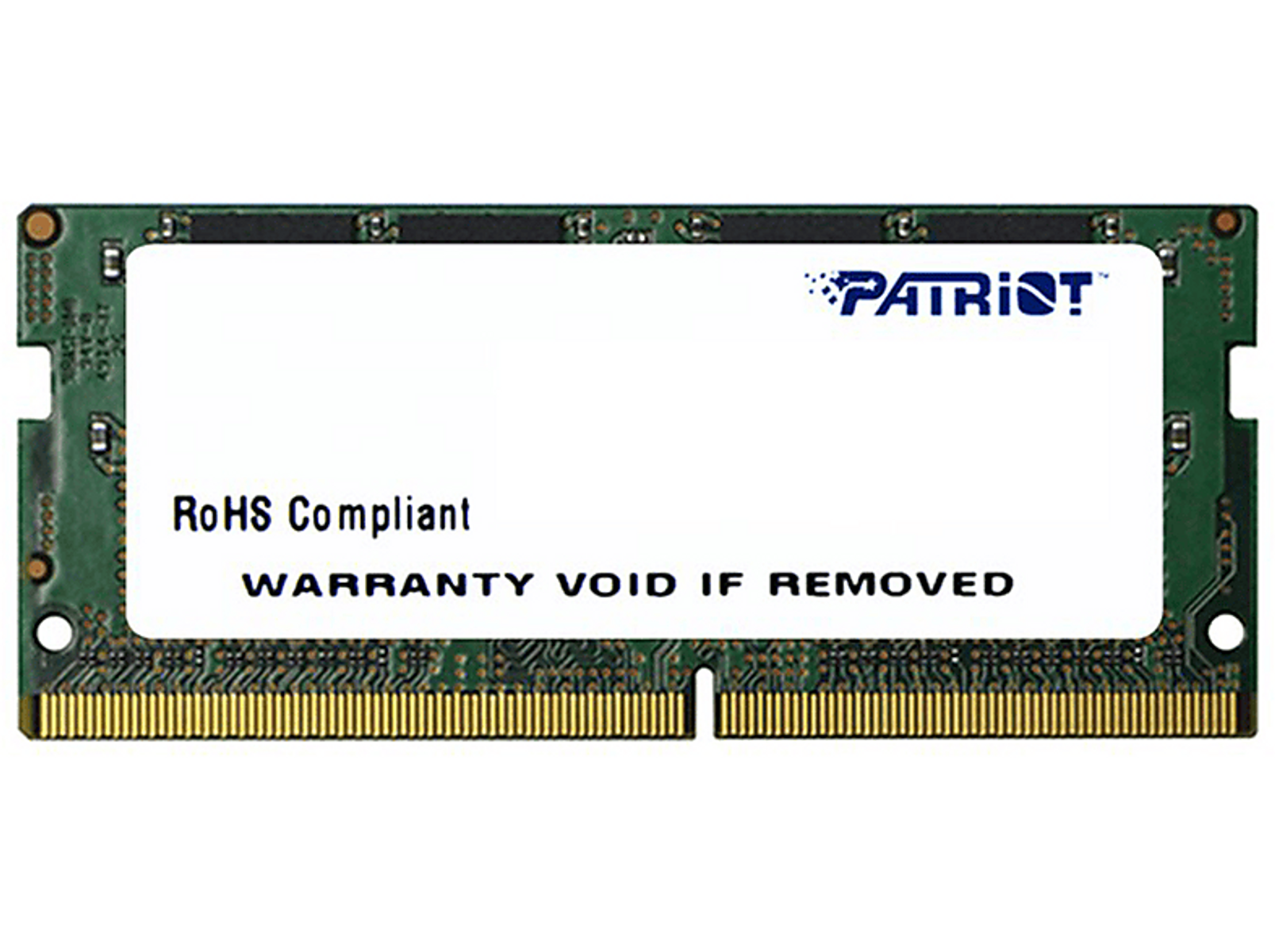 Zielony moduł RAM z białym tekstem. Widoczna marka PATRIOT.