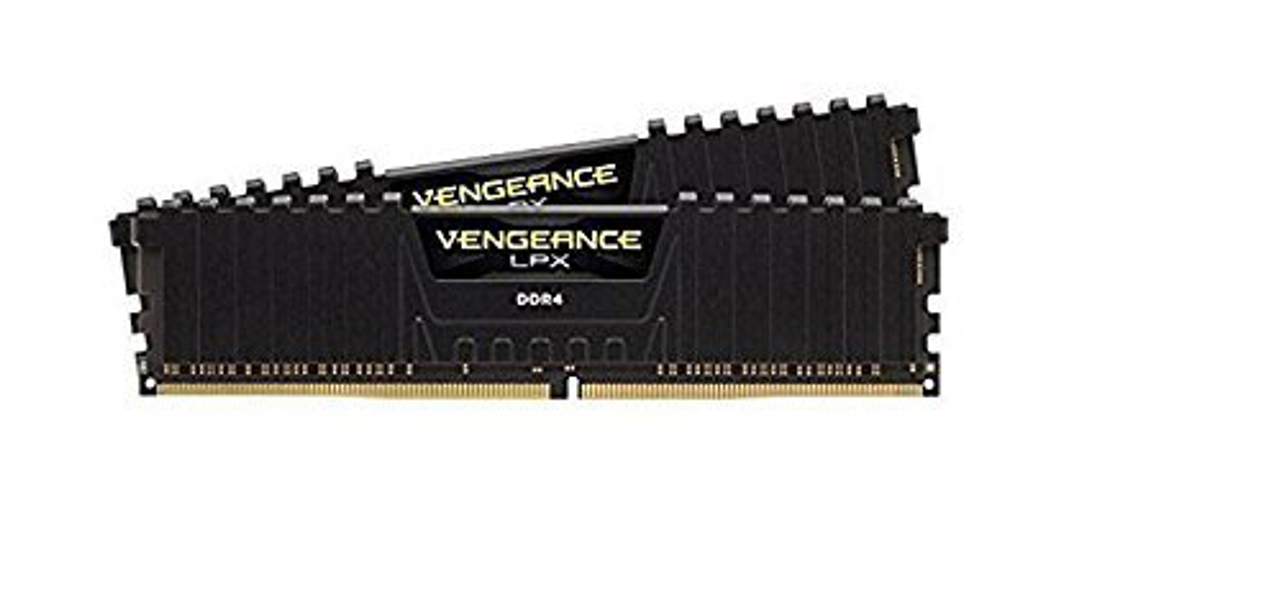 Dwa czarne moduły RAM z napisem Vengeance LPX DDR4.