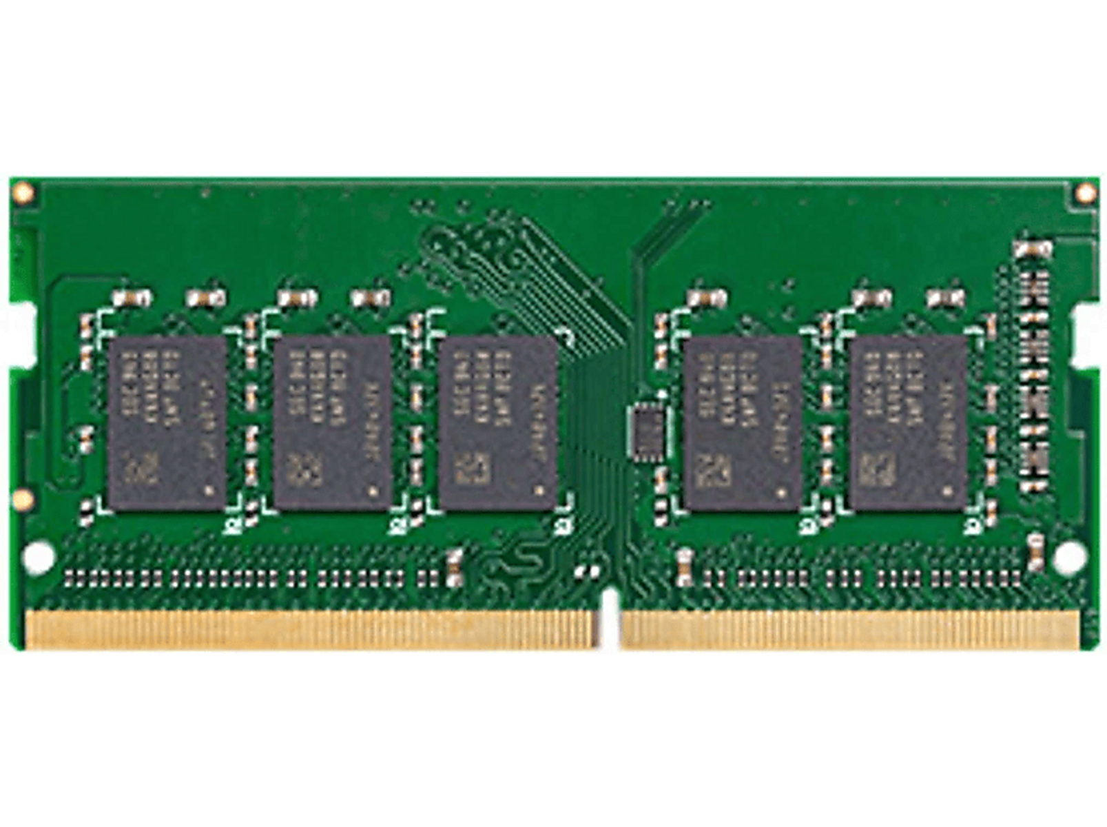 Grünes RAM-Modul mit Chips und Goldsteckern. Computerkomponente.