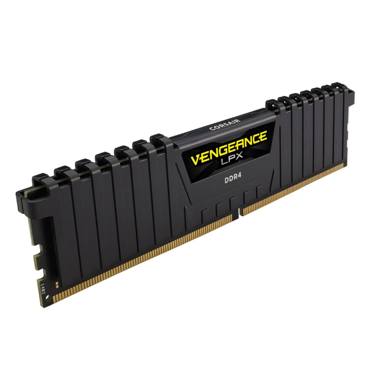 Czarny moduł RAM DDR4 Corsair Vengeance LPX. Widnieje na nim napis 'Vengeance LPX DDR4'.