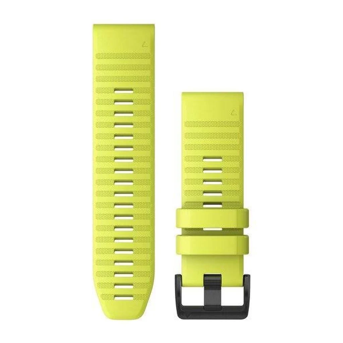 Zwei gelbe Uhrenarmbänder mit strukturierter Oberfläche und schwarzer Schnalle.