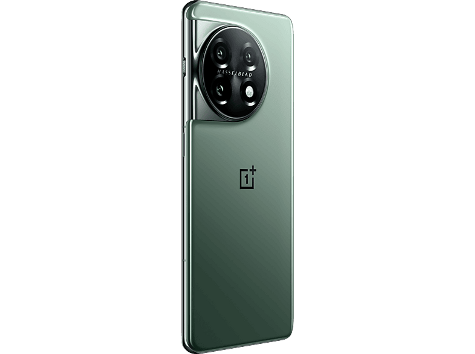 Grünes Smartphone von hinten, mit großem Kamera-Buckel und OnePlus-Logo.