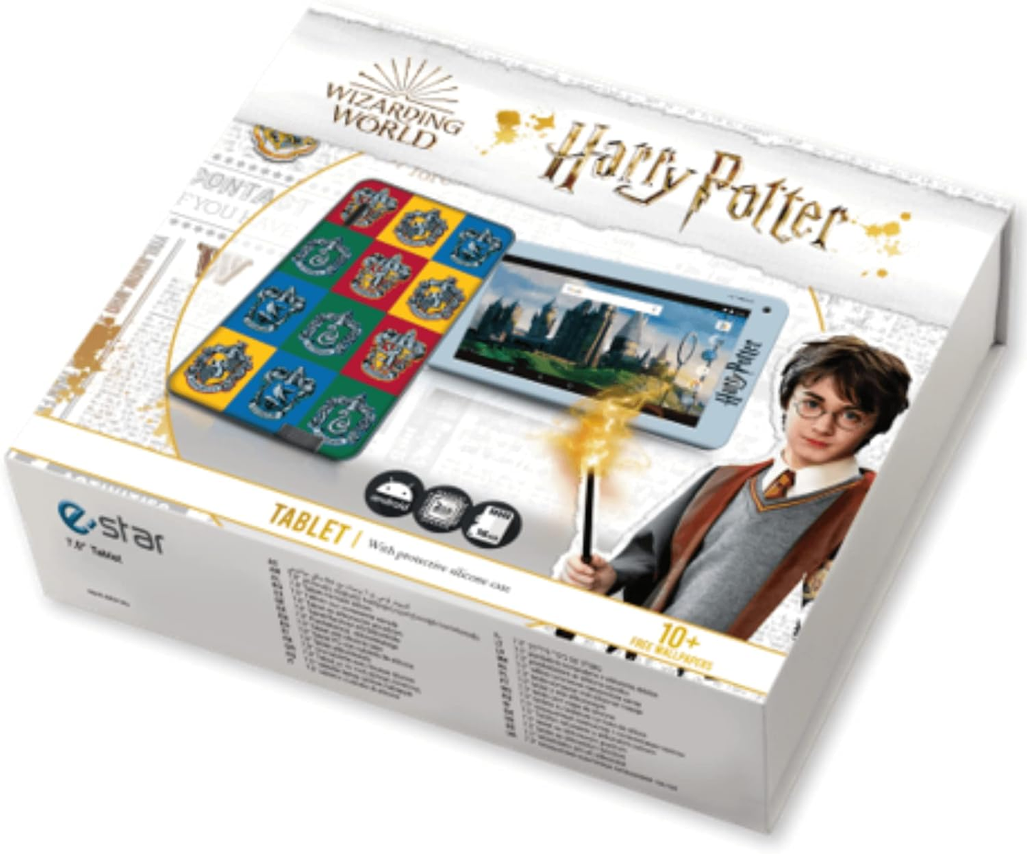 Set di scatola per tablet di Harry Potter, con tablet, custodia e un'immagine di Harry Potter.