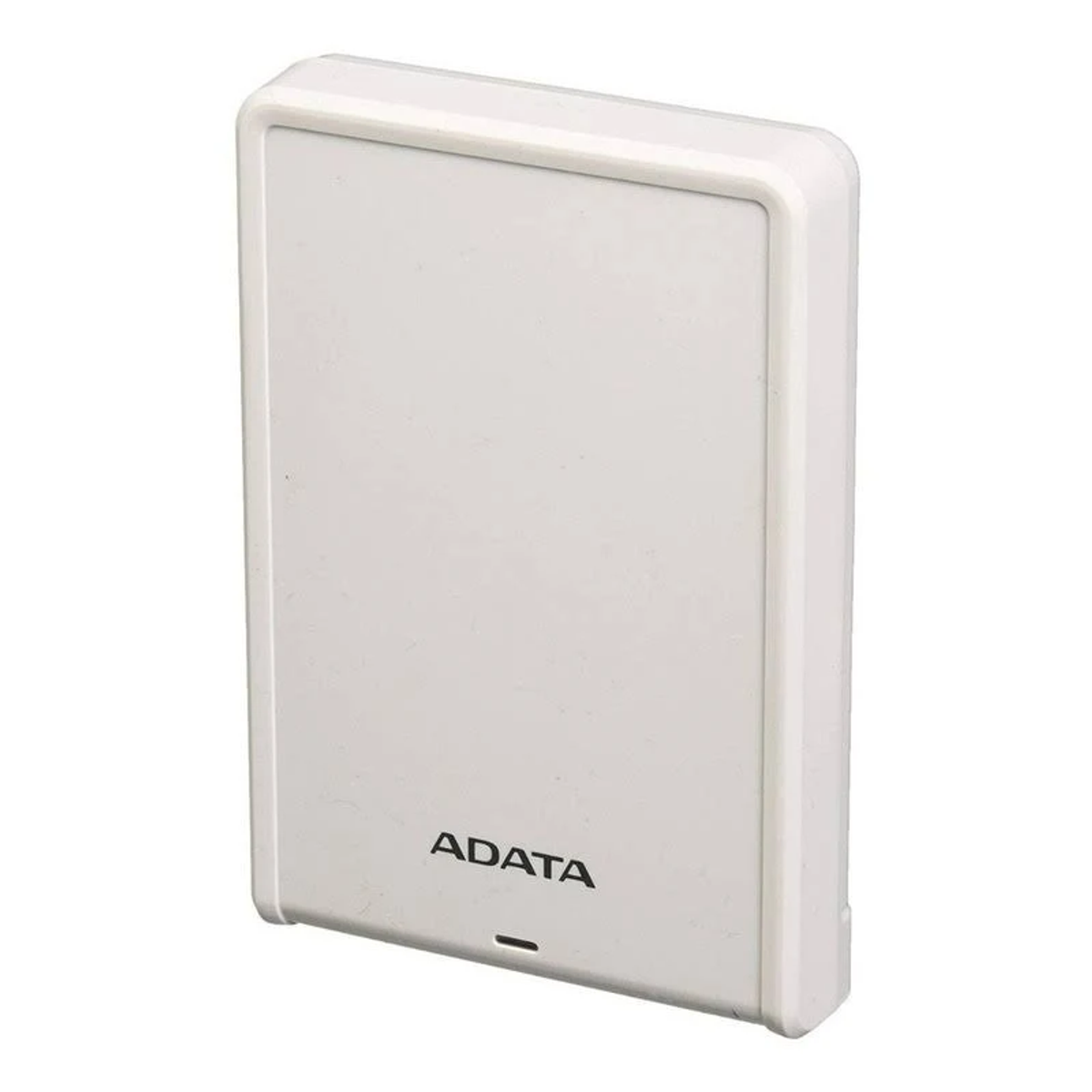 Biały zewnętrzny dysk twardy ADATA na białej powierzchni, z widoczną nazwą marki.