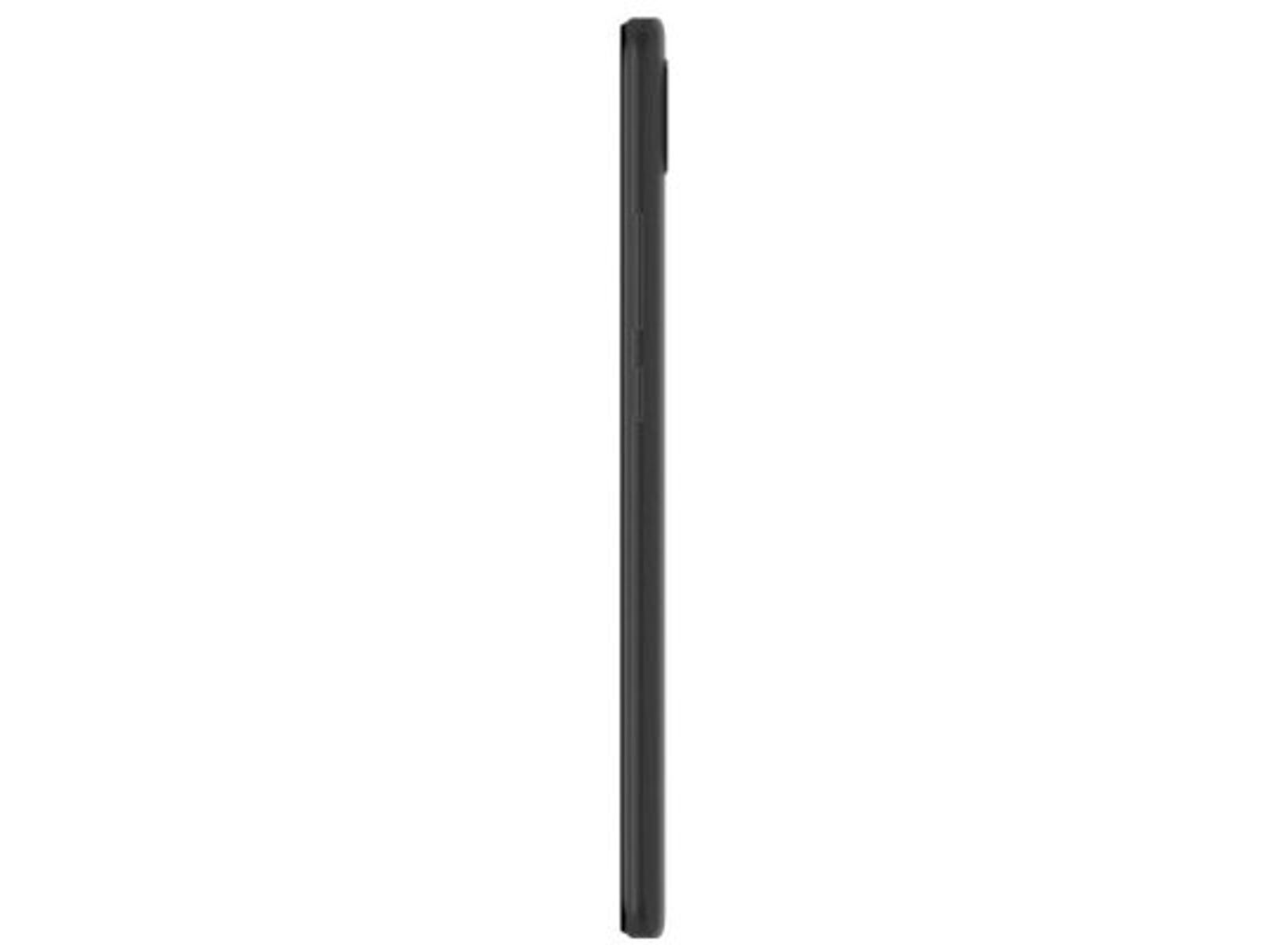 Vista laterale di un tablet nero. Il tablet è sottile e ha una fotocamera sul lato.