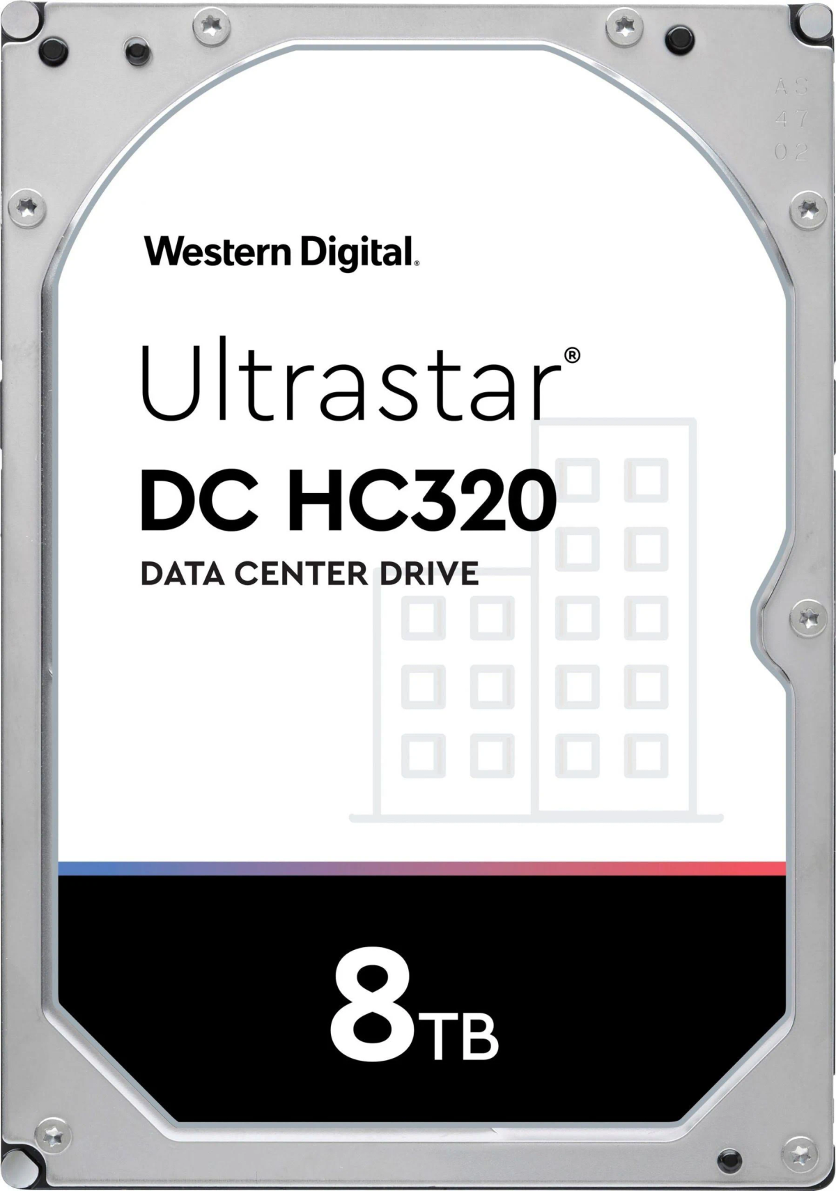Dysk twardy Western Digital Ultrastar 8TB. Etykieta pokazuje markę, model i pojemność.