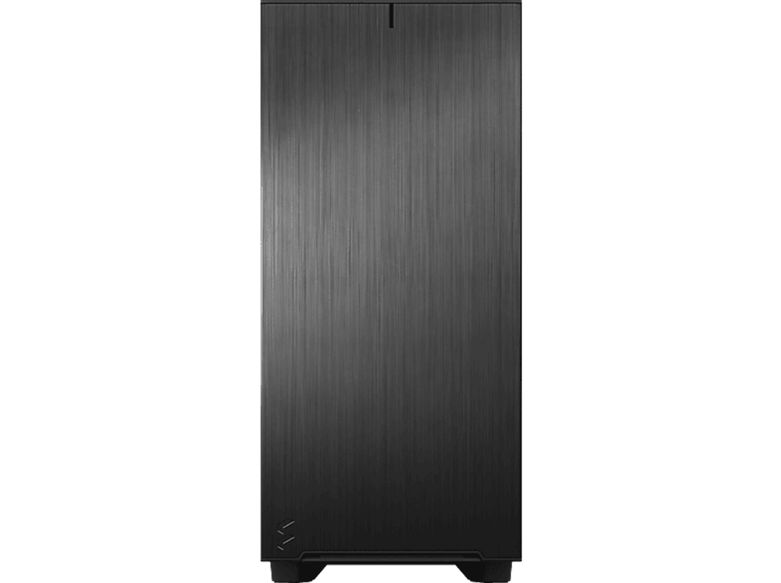 Case PC nero con design minimalista. Vista frontale.