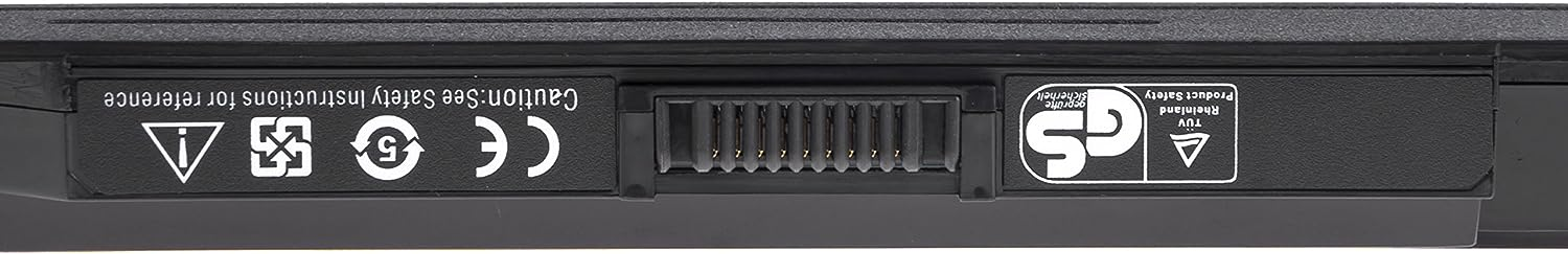 Nahaufnahme der Anschlussblende eines Laptops mit Symbolen und Beschriftungen.