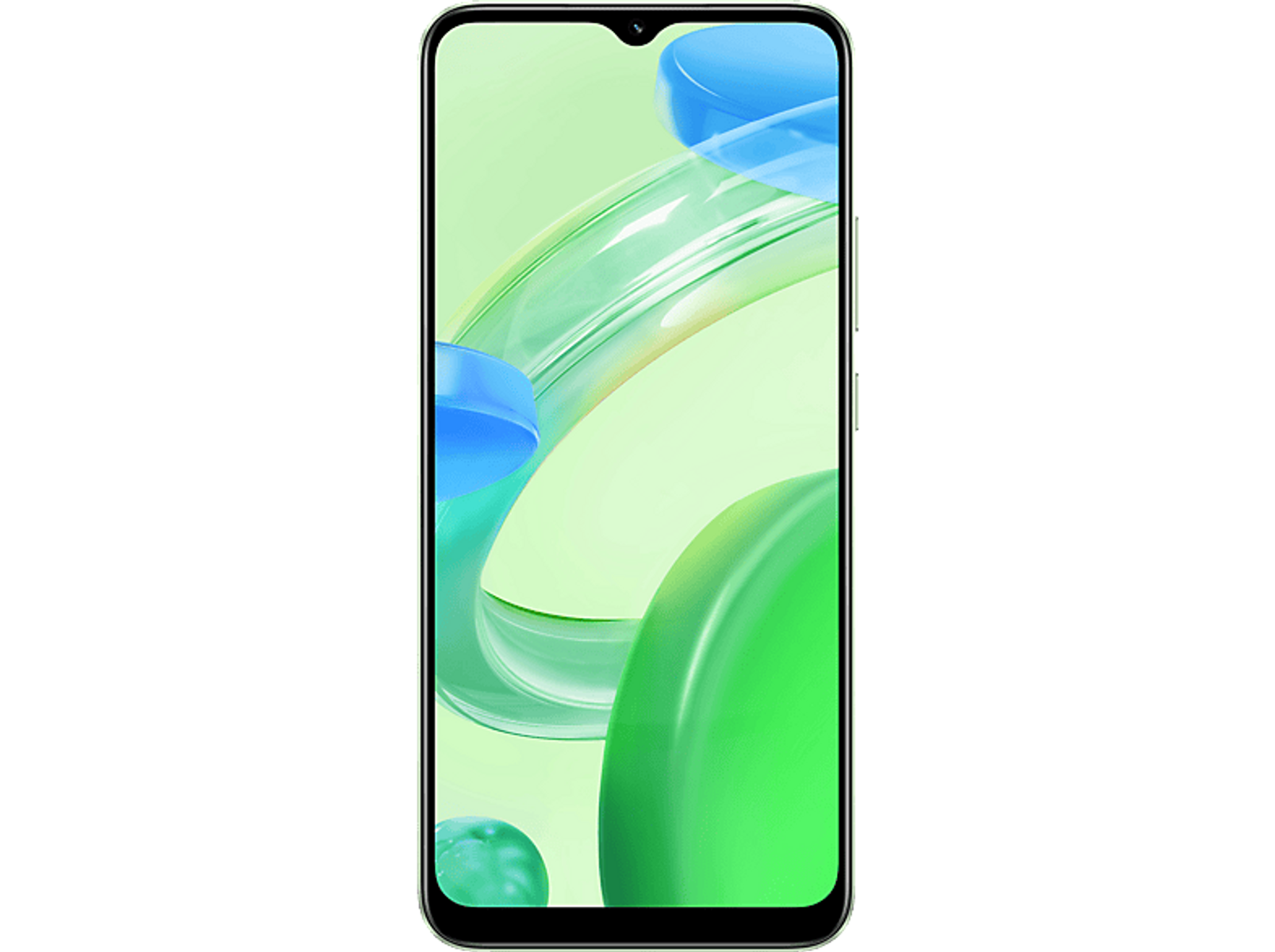 Ein Smartphone mit grünem Hintergrund und blauen und grünen Formen.