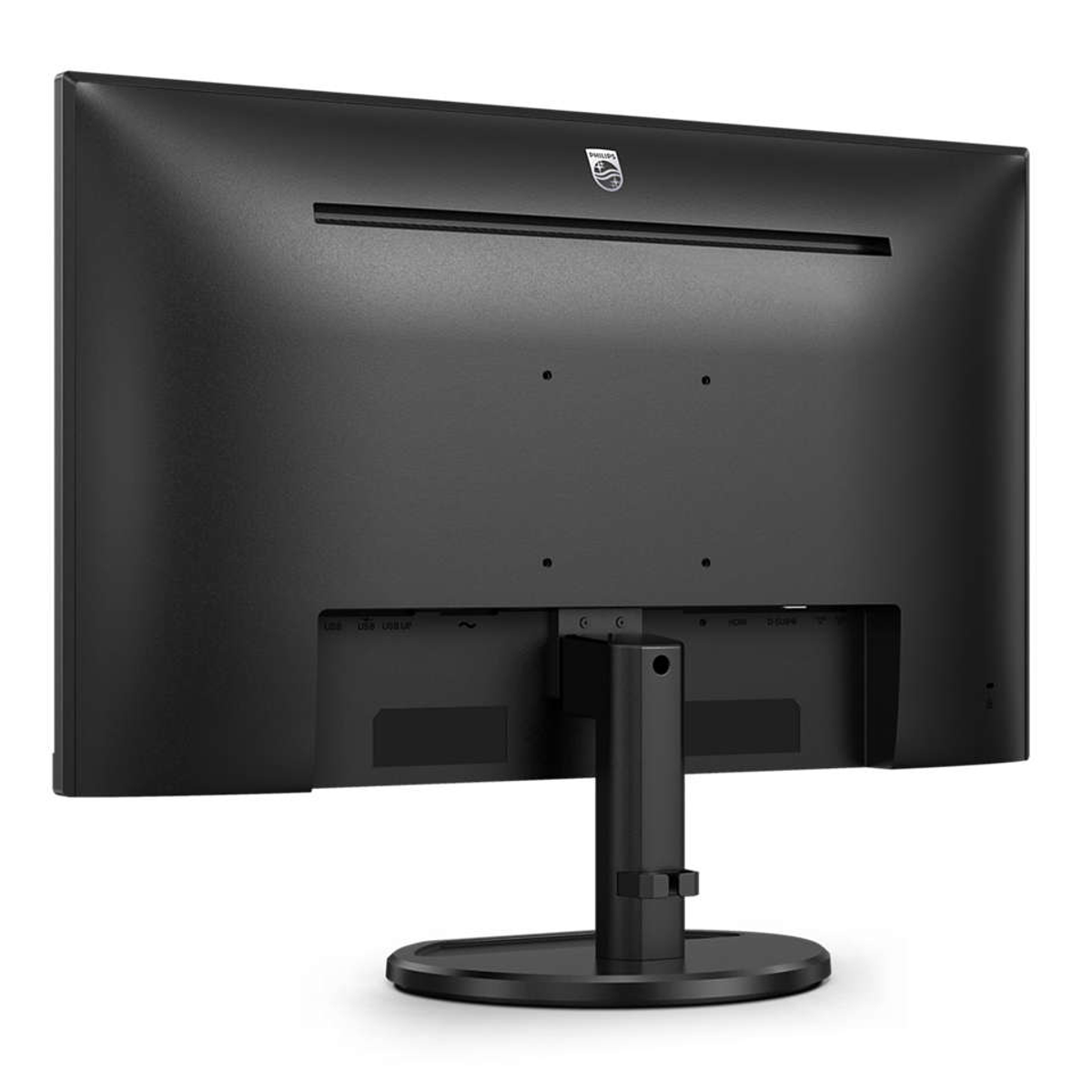 Retro di monitor nero, con porte USB e HDMI e supporto. Logo Philips visibile.