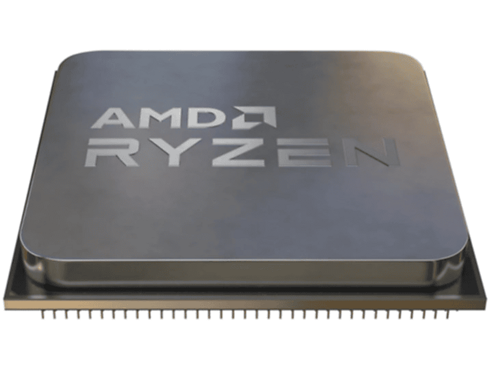 Processore AMD Ryzen. Quadrato, metallico, con AMD Ryzen stampato sopra.