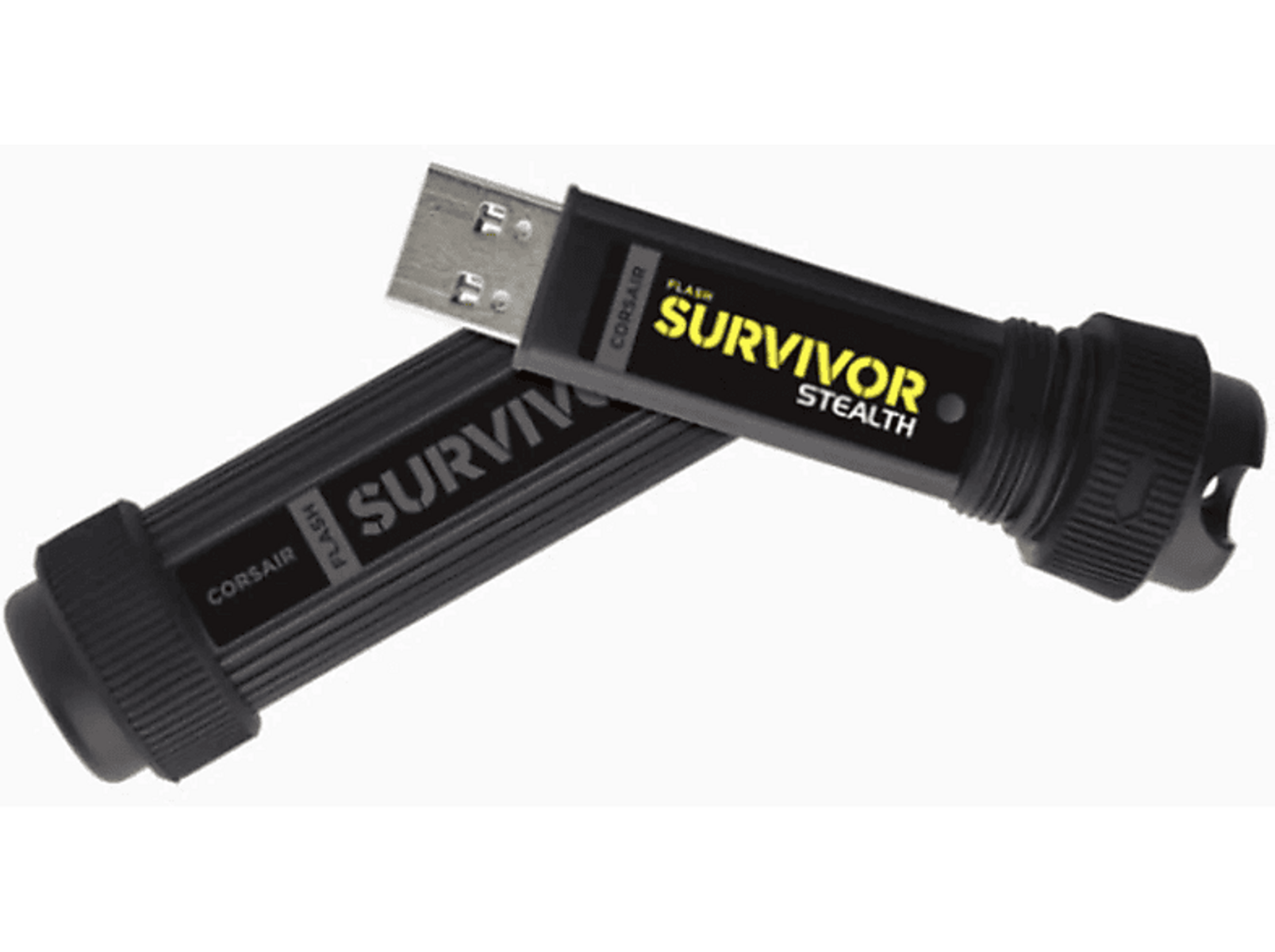 Dwa czarne pendrive'y. Jeden jest włożony. Drugi leży obok. Oba mają biały tekst.