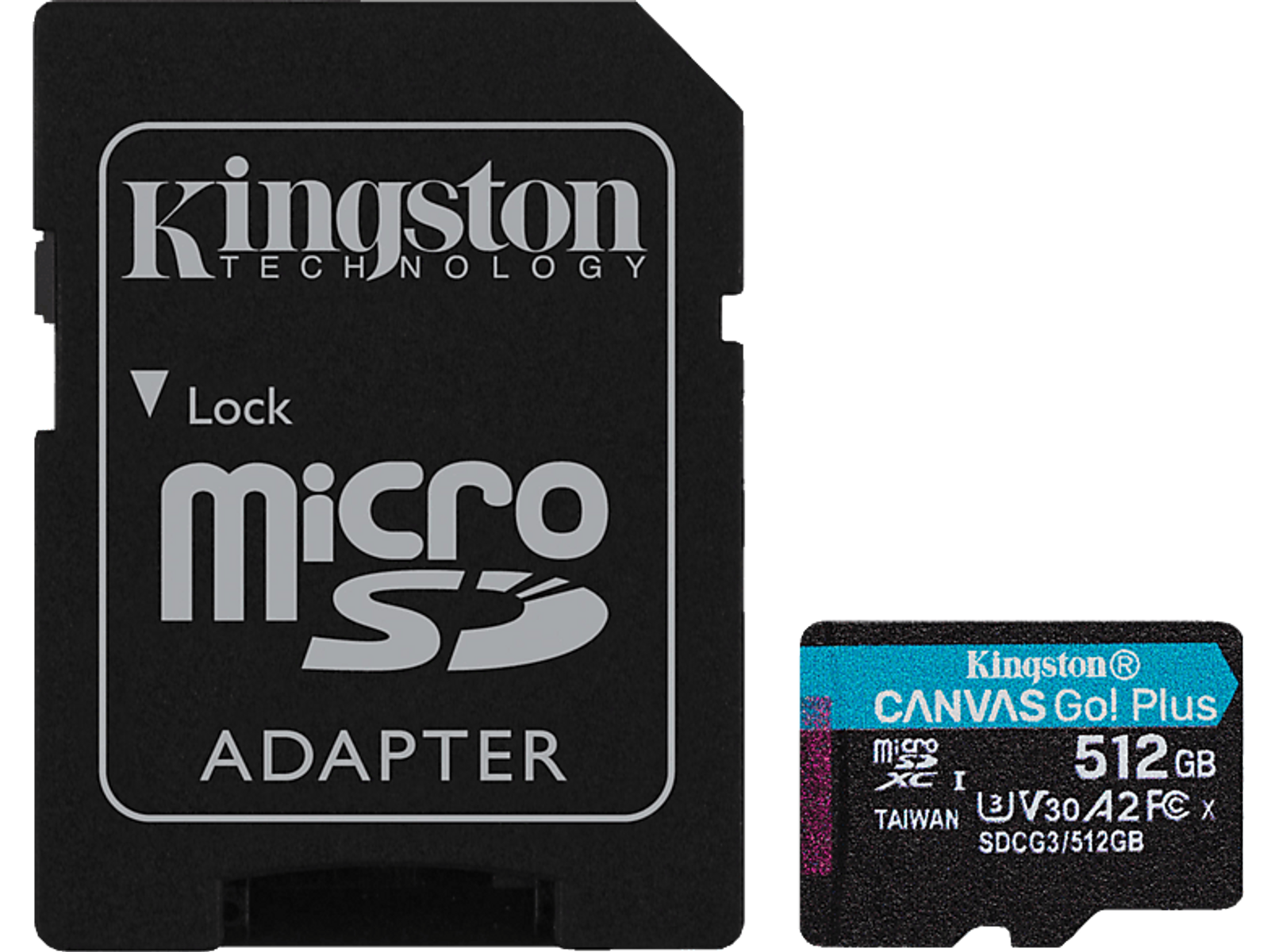 Adaptador Kingston MicroSD y una tarjeta MicroSD de 512GB.