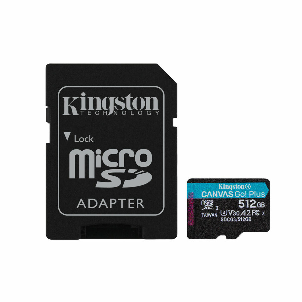 Adaptador de tarjeta Micro SD Kingston negro y una tarjeta SD más pequeña.