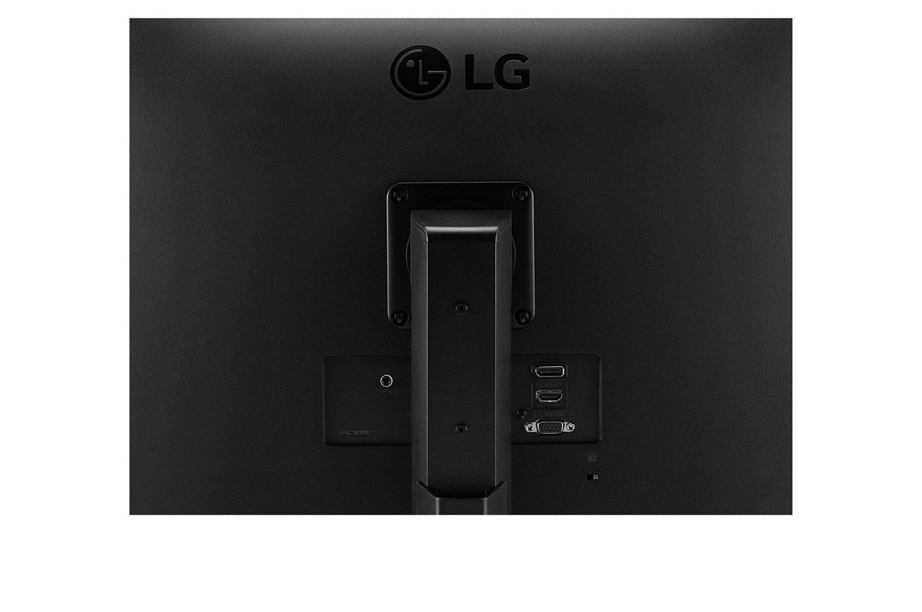 Retro monitor LG nero con porte. HDMI, VGA, audio e alimentazione.