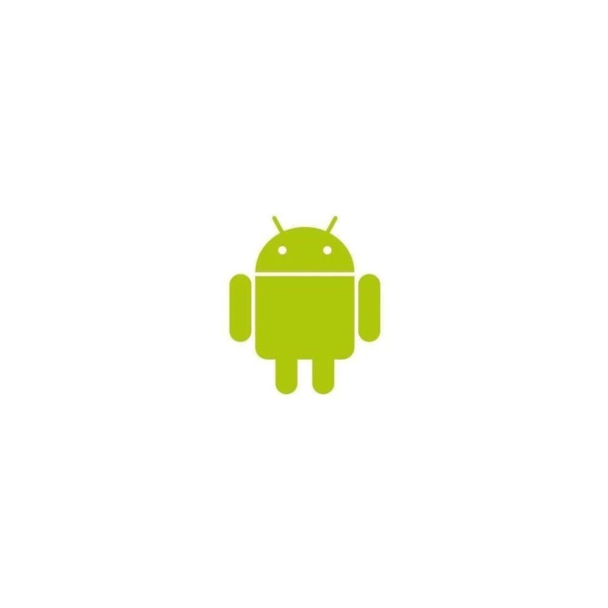 Grünes Android-Roboter-Logo. Es befindet sich auf weißem Hintergrund. Zwei Antennen und quadratischer Körper.