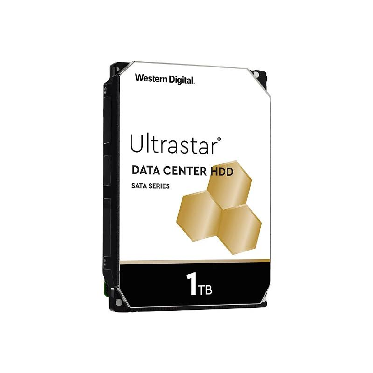 Un HDD Western Digital Ultrastar Data Center bianco e oro, capacità di 1 TB.