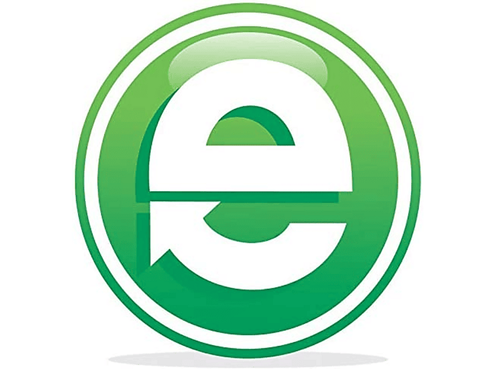 Grünes Logo mit weißem Buchstaben 'e' in einem Kreis, grüner und weißer Hintergrund.