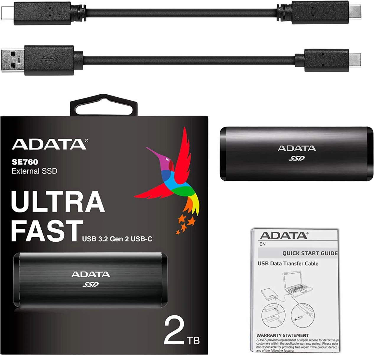 ADATA ASE760-2TU32G2-CBK, 2 Schwarz TB SSD, extern