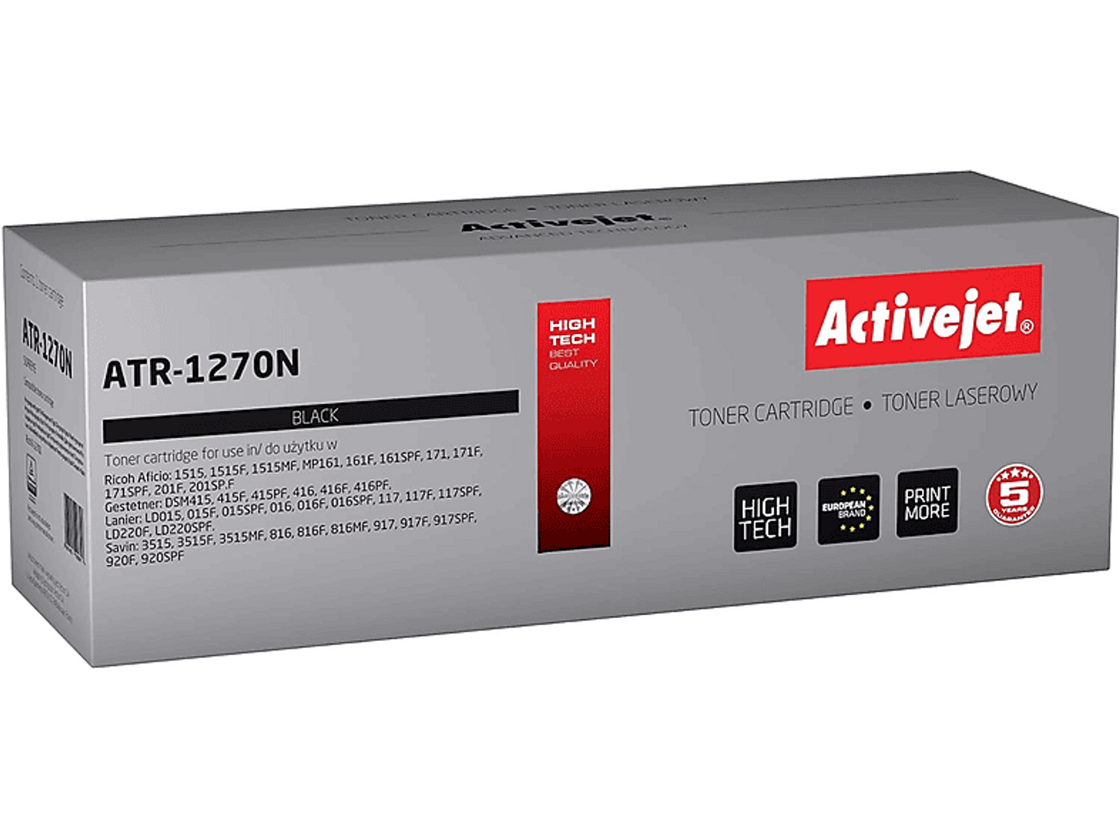 Pudełko z tonerem, czarne, czerwone i białe, z tekstem i logo.