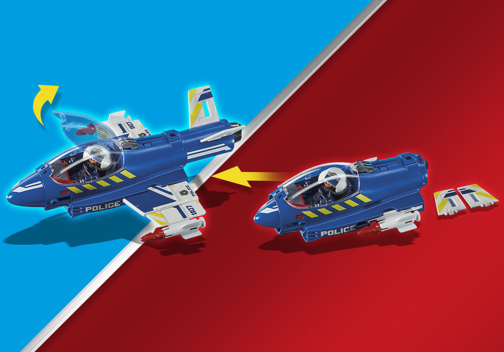 Zwei Polizeijets. Einer offen und einer geschlossen. Blau und Weiß mit Polizeitext.