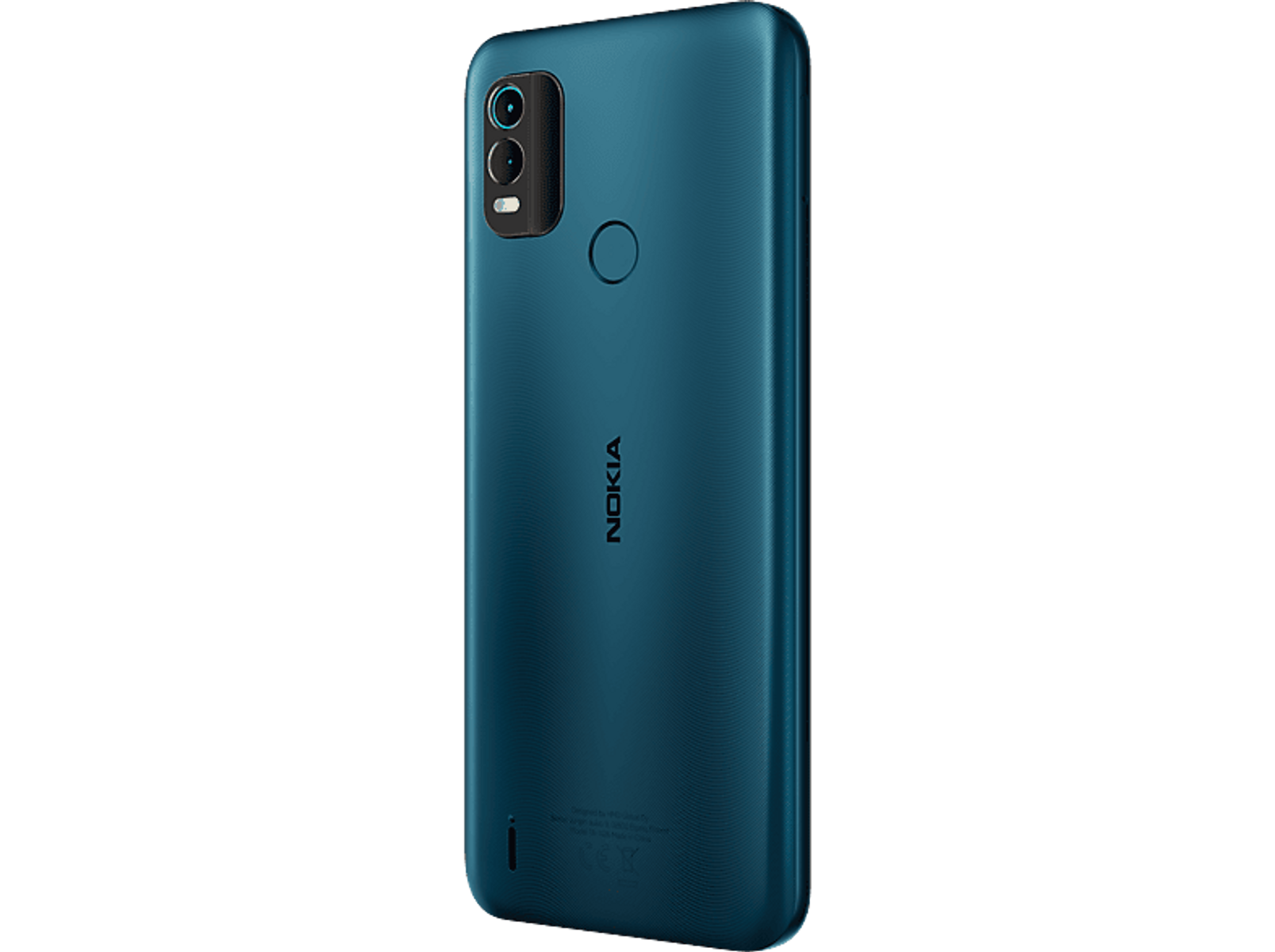 Ciemnoniebieski telefon Nokia z widocznym tyłem, z aparatem i logo Nokia.