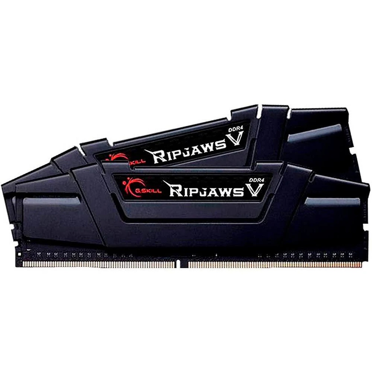 Zwei schwarze RAM-Riegel mit rot-weißen Etiketten. Text: 'RIPJAWS V' und 'G.SKILL'.
