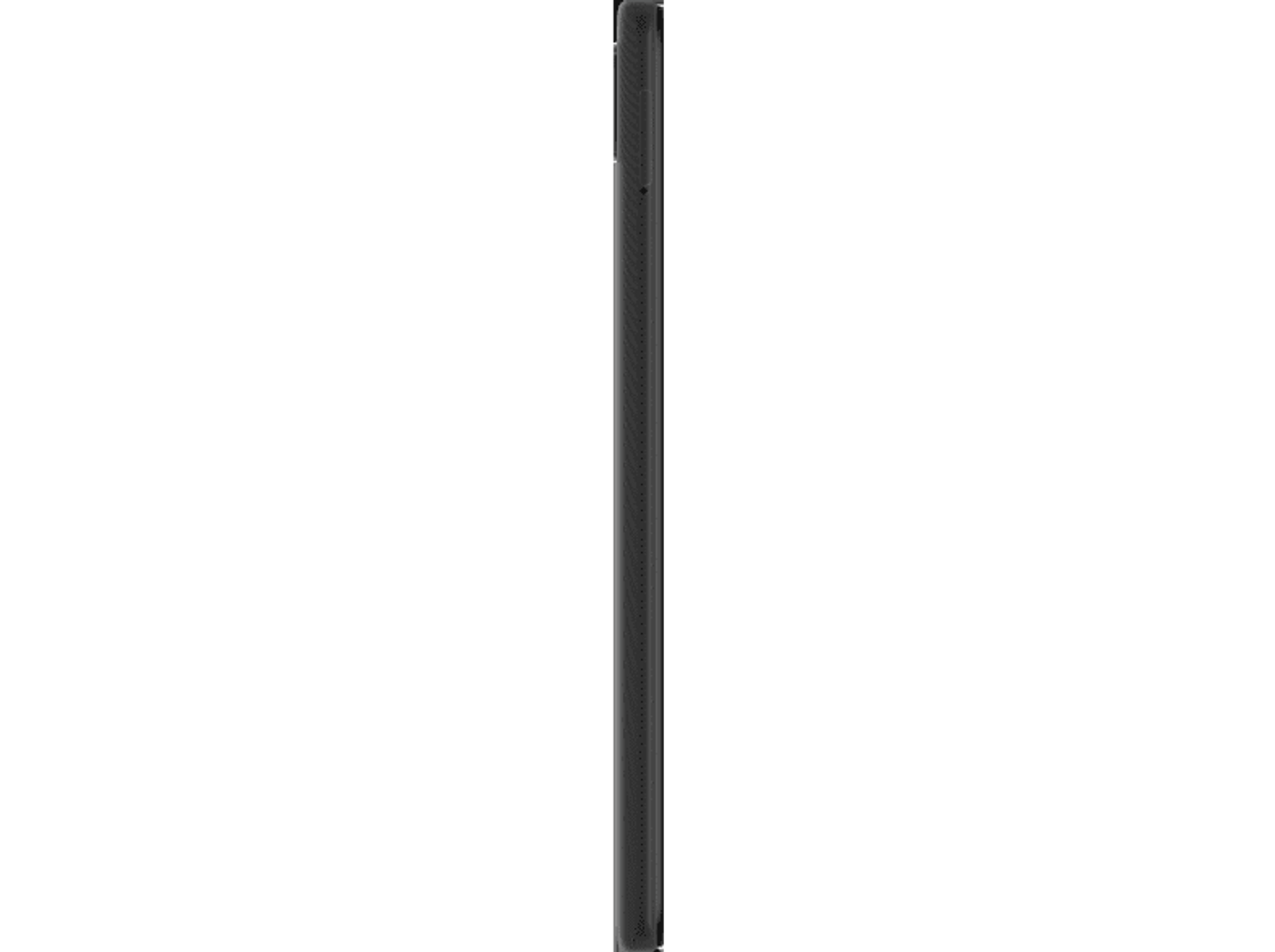 Die Seitenansicht eines schwarzen Smartphones mit strukturierter Rückseite.