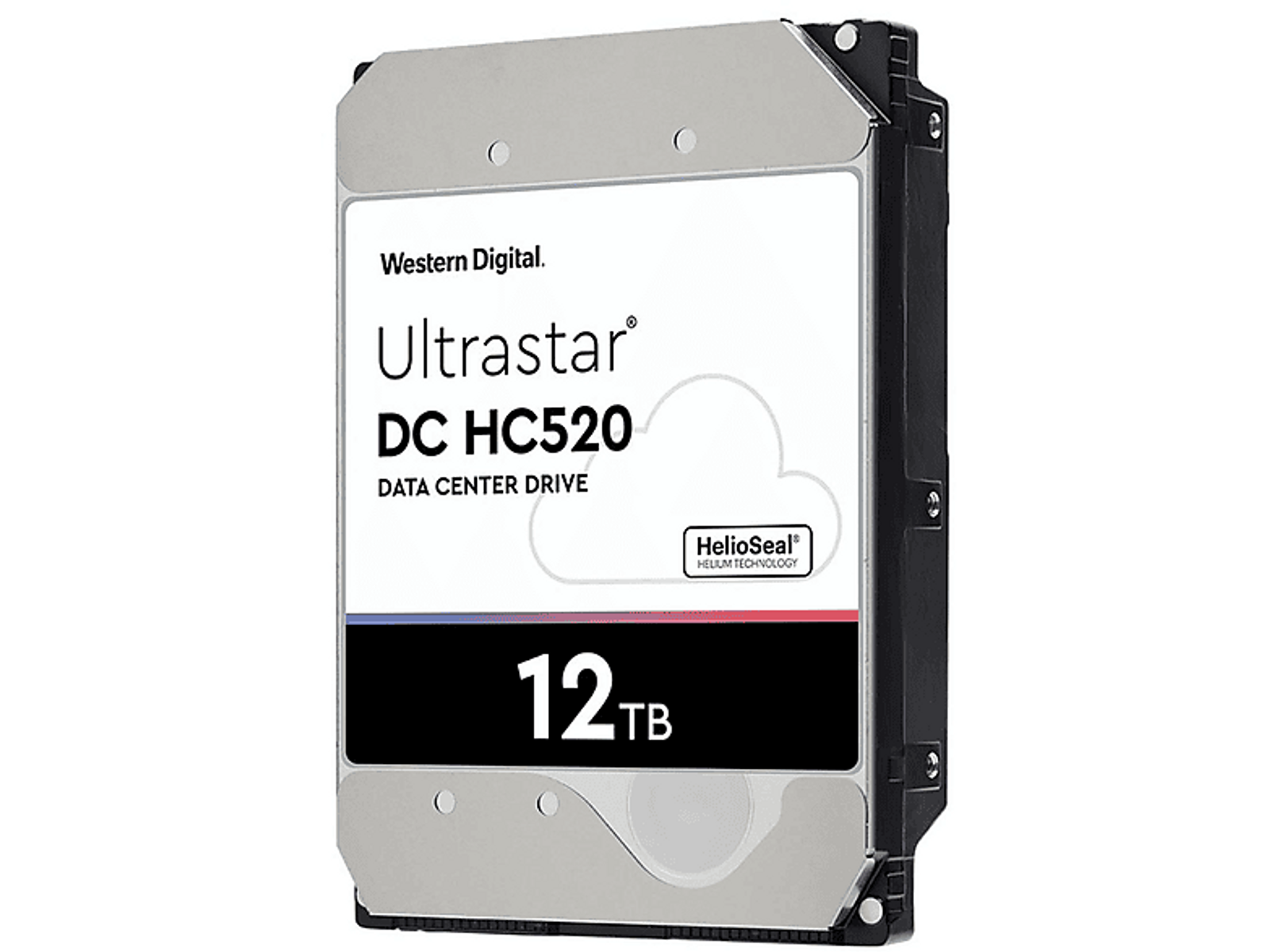 Hard disk etichettato 'Western Digital Ultrastar DC HC520' con capacità di 12 TB.