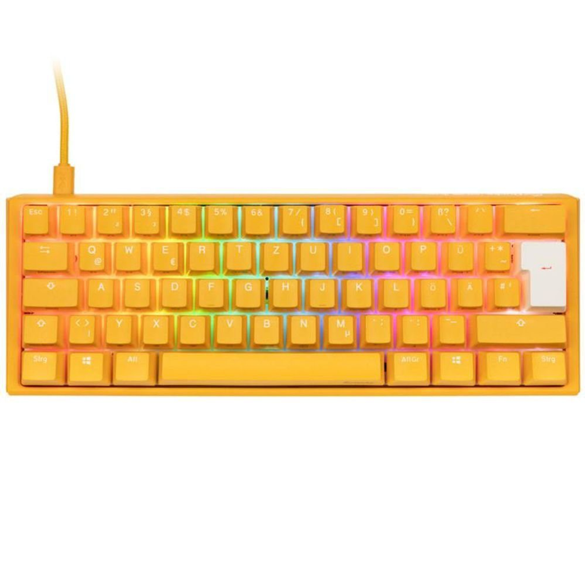 Tastiera gialla con retroilluminazione a LED. I tasti sono gialli e hanno lettere bianche.