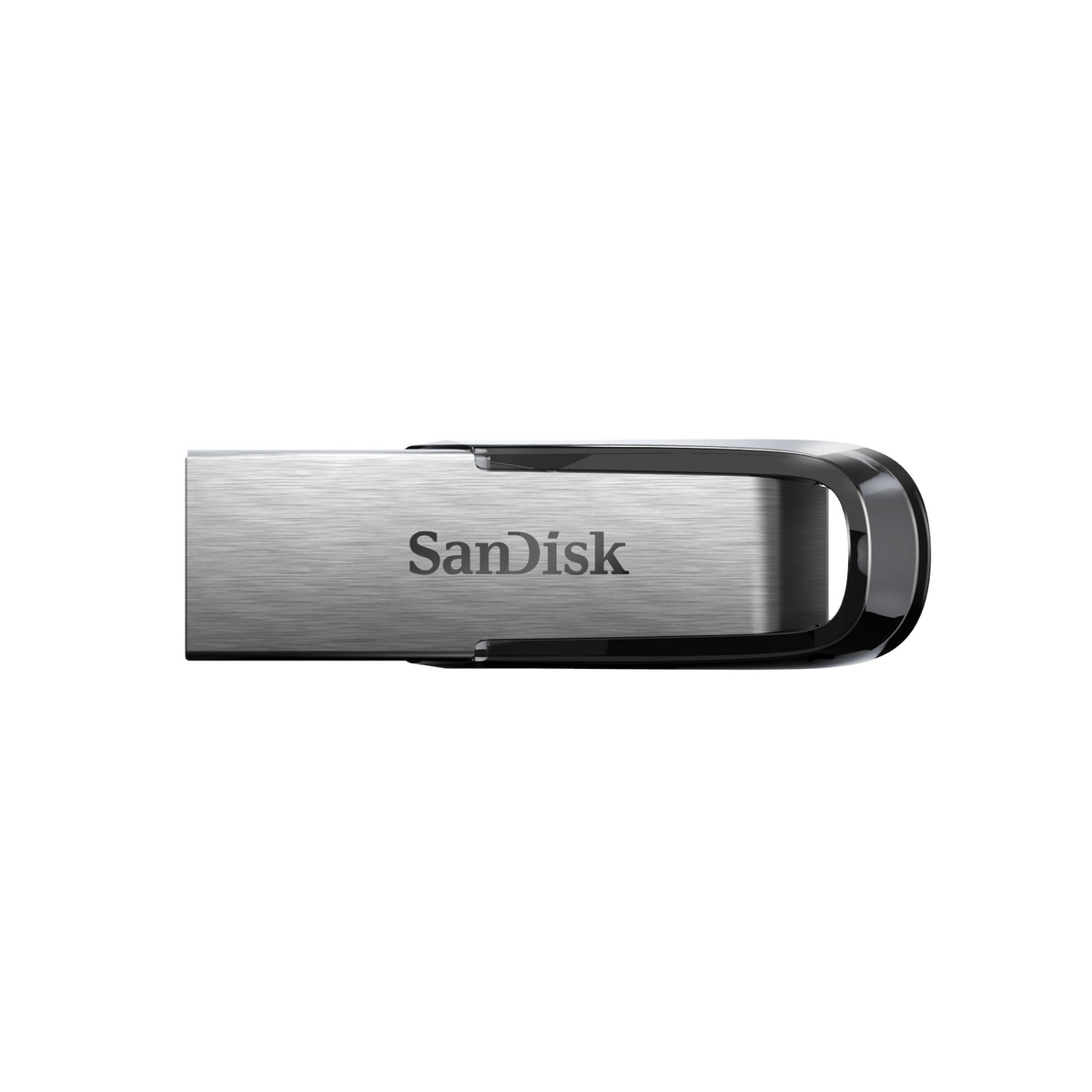 Unidad flash USB Sandisk plateada, con el logotipo de Sandisk.
