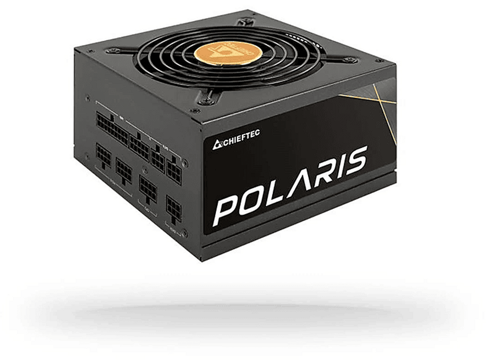 Alimentatore nero con testo 'POLARIS' e logo 'CHIEFTEC', con ventola sopra.