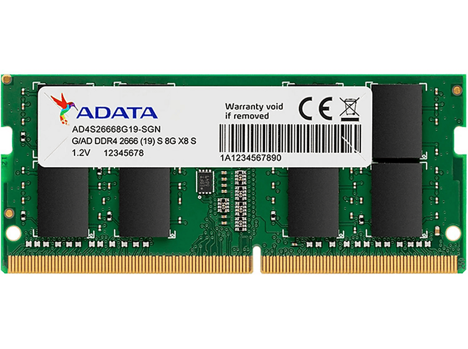 Ein RAM-Riegel mit ADATA-Branding auf einer grünen Leiterplatte.