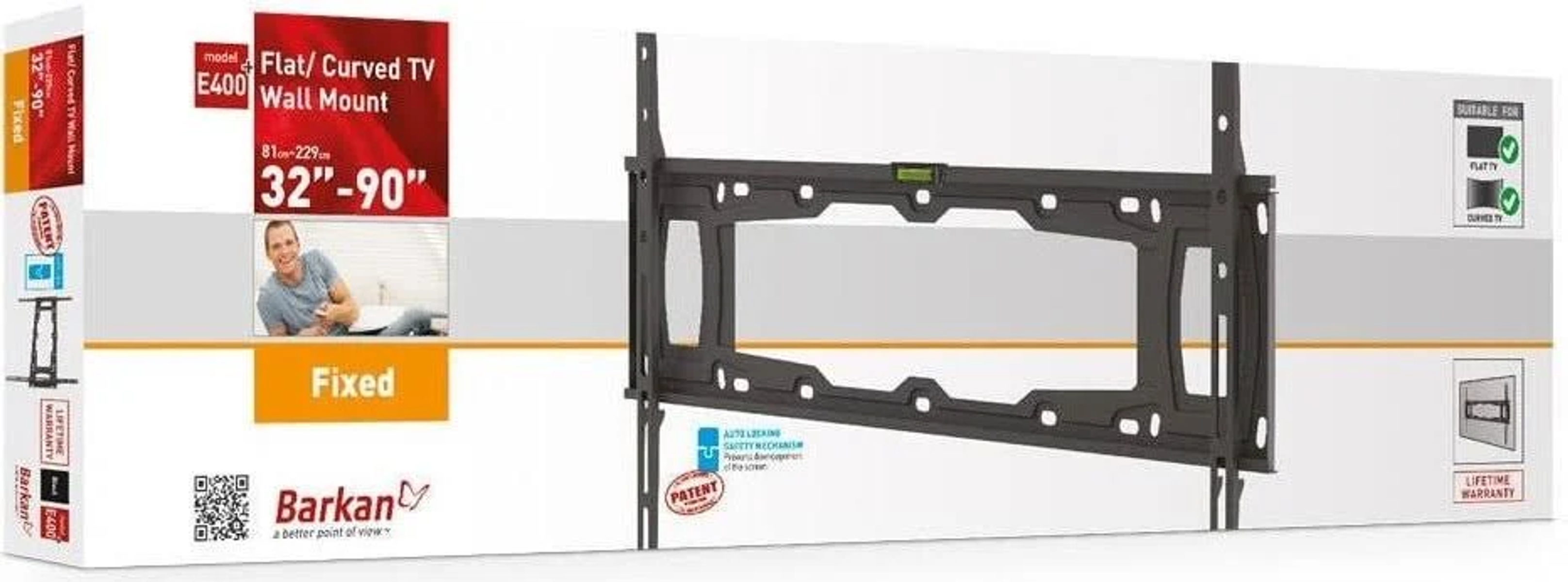 BARKAN Barkan - Muurbeugel 32 inch - 90 inch/81cm - 229cm Vast Vlak/Gebogen TV Wandhalterung Schwarz