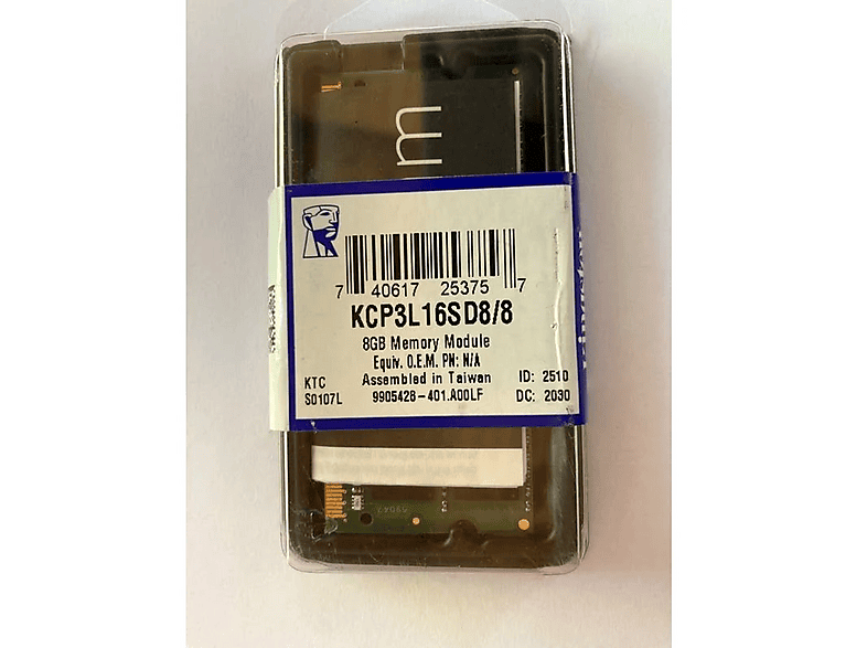 KINGSTON PC3-12800 (DDR3-1600) 8 GB SO-DIMM 1600 MHz PC3-12800