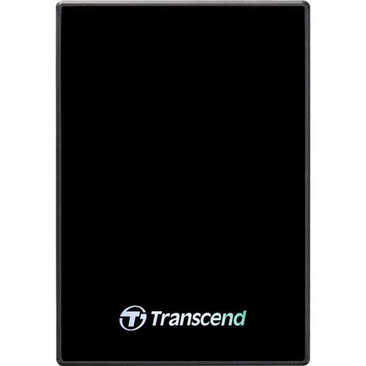 Czarny zewnętrzny dysk twardy Transcend. Logo marki znajduje się po prawej stronie.