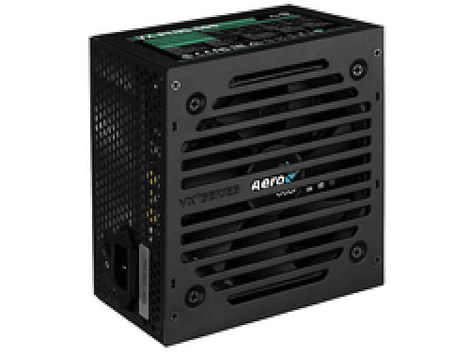 Alimentatore nero con ventola. Il logo Aero è visibile. Prese d'aria laterali visibili.