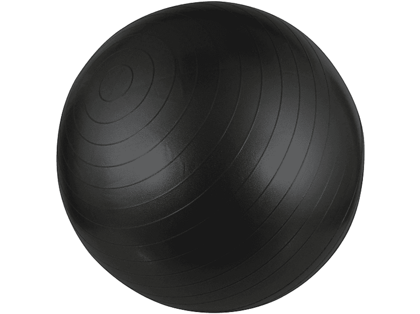 Schwarzer Gymnastikball mit strukturierter Oberfläche. Er ist perfekt rund.