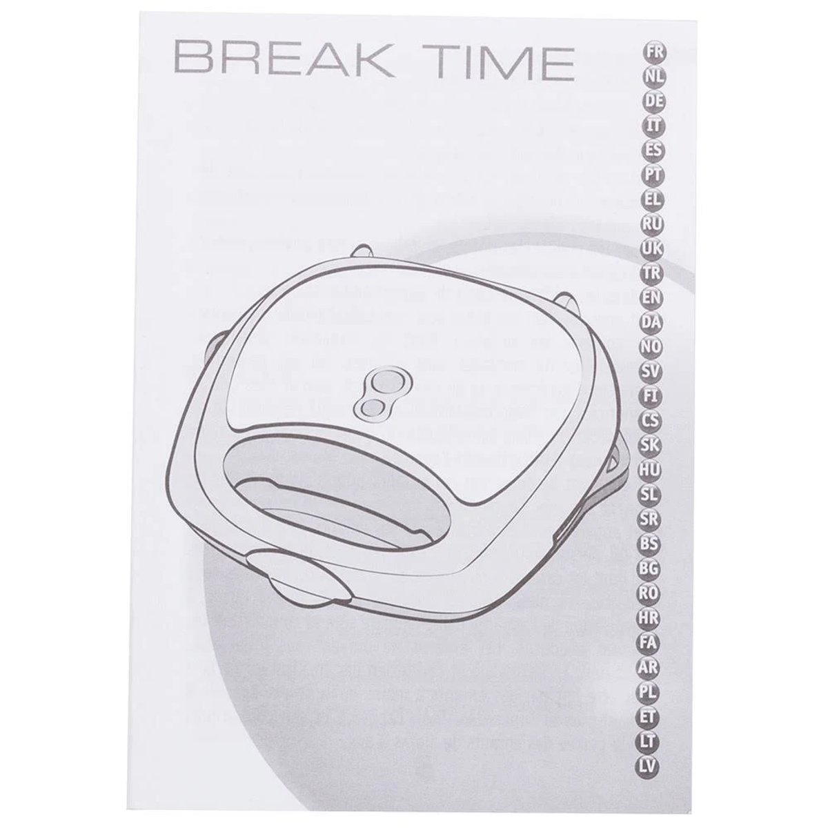 Białe urządzenie do kanapek z napisem 'BREAK TIME' i ikonami krajów.