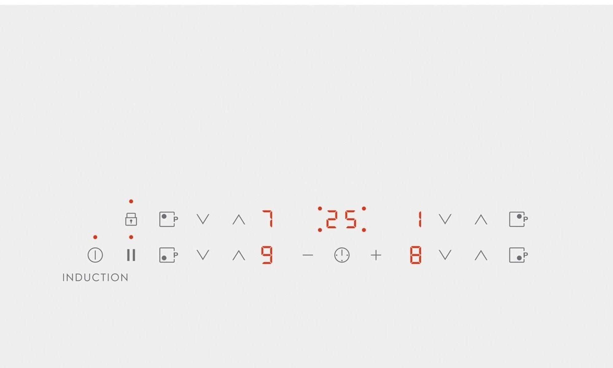 Płyta indukcyjna z wyświetlaczem cyfrowym. Pokazuje 7:25 i inne elementy sterujące.