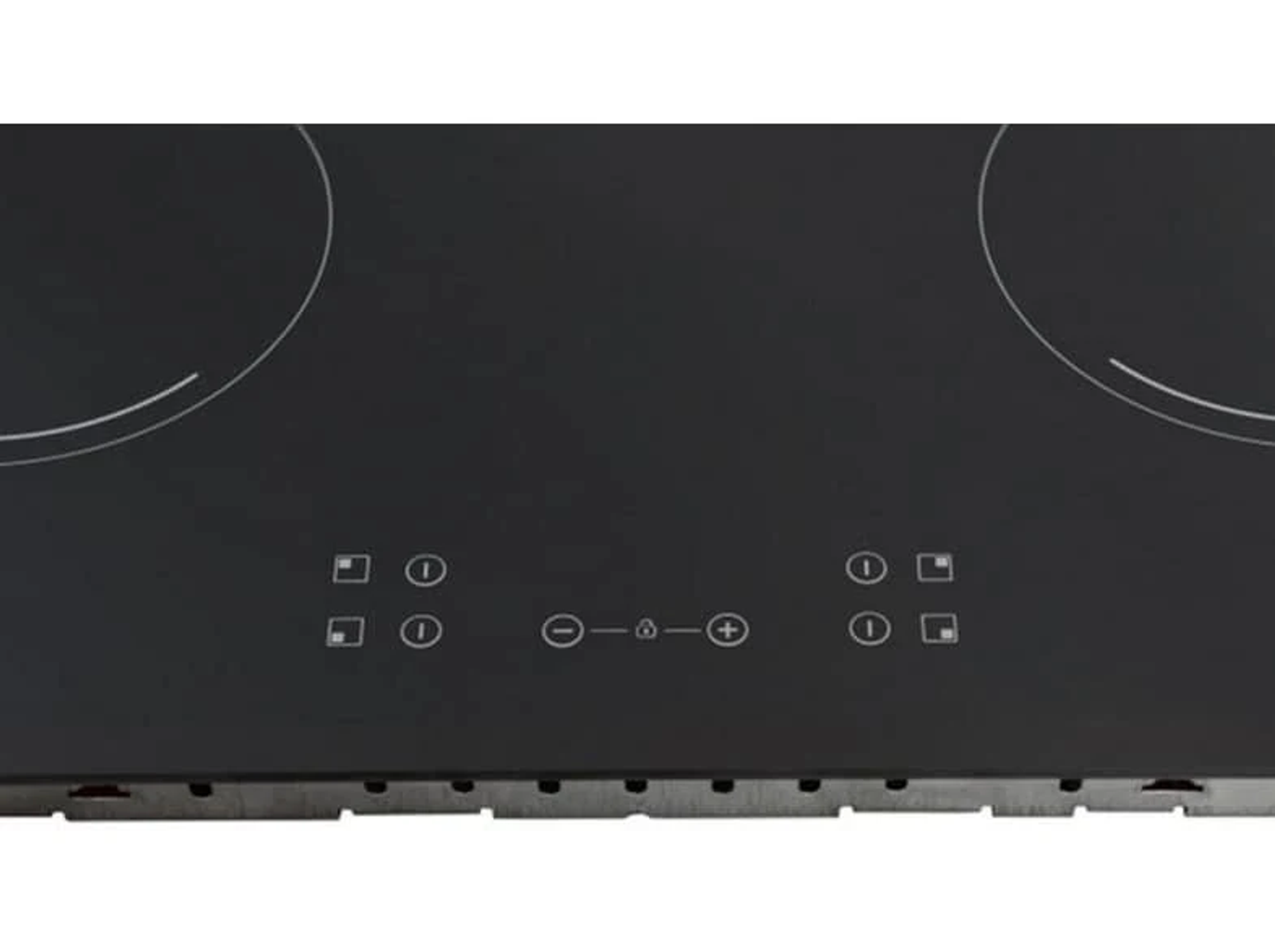 Czarna płyta grzewcza z dwoma polami grzewczymi i sterowaniem dotykowym. Powierzchnia jest czysta i błyszcząca.