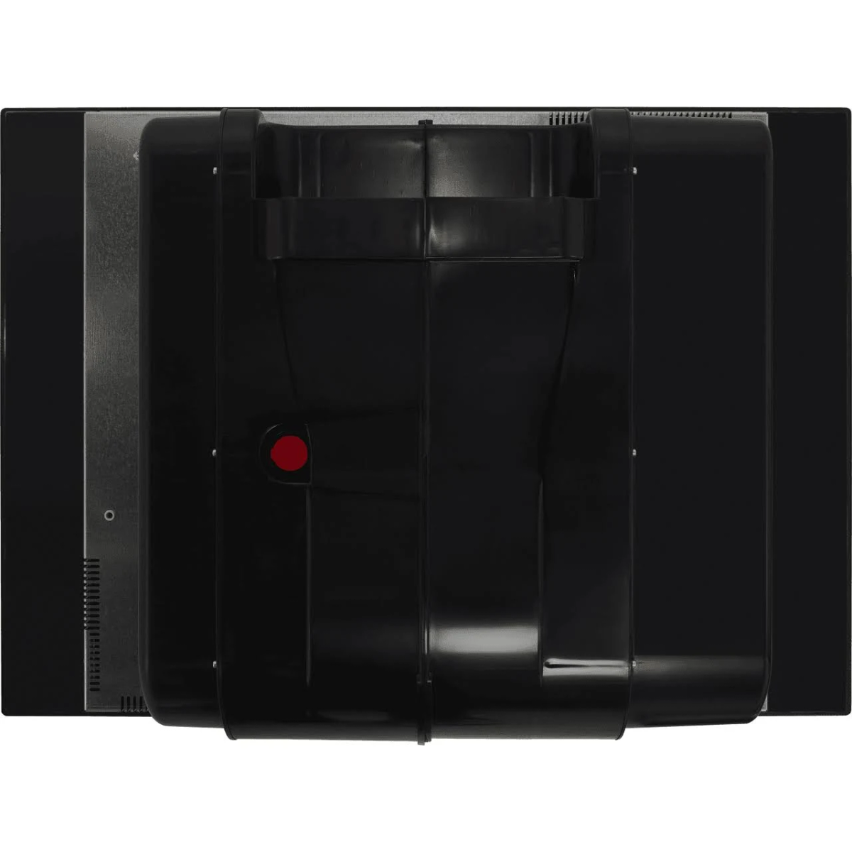 Widok z góry na tył czarnej kuchenki mikrofalowej.