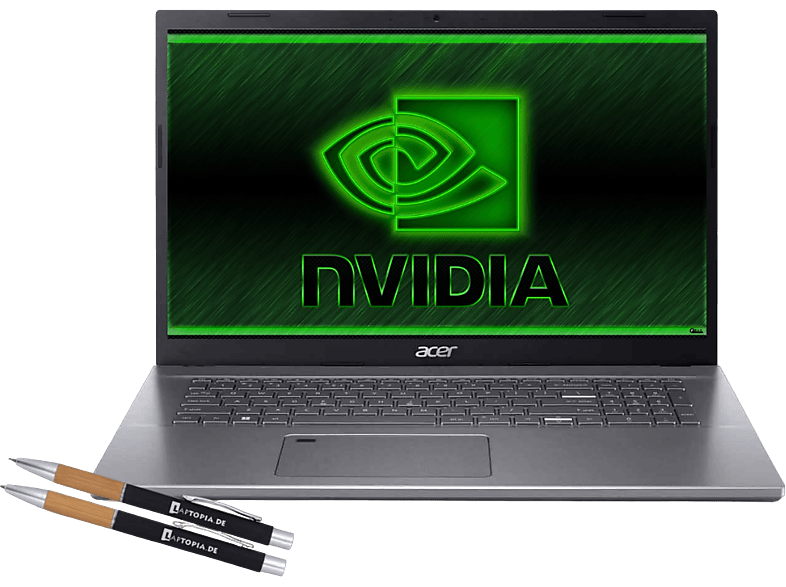 Windows Pro Core Zoll RAM, Intel® i7-1355U, Prozessor, GB SSD, Nvidia Pro, 11 2000 mit Notebook Office ACER GeForce 17,3 Aspire A517-58, 2050 , 2021 RTX Display, Grau + GB 64 Core™ i7